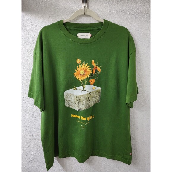 HONOR THE GIFT T-Shirt Mens L Green Inner City Love Sidewalk Flower Cotton HTG - Picture 1 of 8